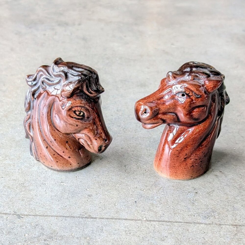 Vintage Made in Japan Brown Ceramic Horse Salt and Pepper Shakers